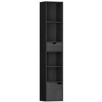 Tall 6-Tier Modular Bookcase with Drawer & Door - Black Wood Effect, Space-Saving Storage Unit