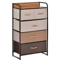 5 Drawer Fabric Chest of Drawers - Steel Frame - Modular Bedroom Storage Unit - Wooden Top