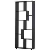 8-Shelf Corner Bookcase - Black Particle Board, Space-Saving Modular Storage