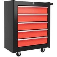 5-Drawer Lockable Steel Tool Chest on Wheels - Industrial Garage Storage Solution, Red