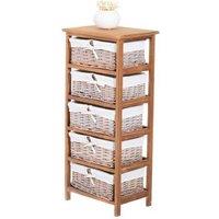 5-Drawer Wooden Storage Unit with Wicker Baskets - Durable, Water-Resistant, Multi-Tier