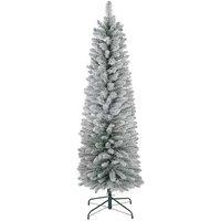 5ft Snow-Flocked Artificial Pencil Christmas Tree - Slim Green, Realistic Branches
