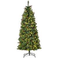 5ft Pre-Lit Artificial Christmas Tree with LED Lights & Red Berries - Slim Pencil Style