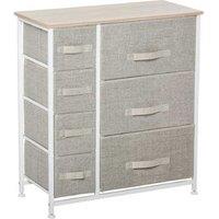 7-Drawer Modular Storage Cabinet - White Oak Frame, Fabric Drawers, Modern Bedroom Dresser
