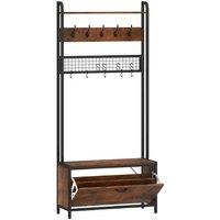 5-In-1 Industrial-Style Hallway Tree with Shoe Storage - Brown/Black Steel Frame, Space-Saving Entryway Organiser