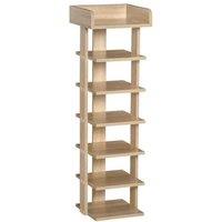 7-Tier Wooden Shoe Rack Cabinet - Space-Saving Entryway Storage, Oak Finish, Modular Shelving