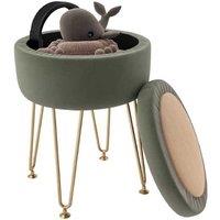 Velvet-Feel Storage Ottoman Stool - 5L, Green, Modern Gold Legs