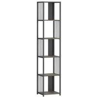 5-Tier Modular Bookshelf Storage Unit with Steel Frame - Grey, Heavy-Duty, Minimalist Design
