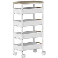 5-Tier Metal Storage Trolley on Wheels - Slim, Space-Saving Organiser, White