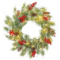 60cm Pre-Lit Festive Christmas Wreath - Battery-Operated, LED, Traditional Style