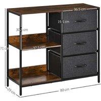 Black Fabric Drawer Cabinet - 3-Drawer Modular Storage Unit with 2 Open Shelves, Metal Frame