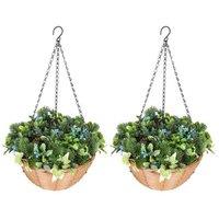 Faux Flowers in Basket - Set of 2, Decorative Artificial Plants with Pinecones, Maintenance-Free Home Decor