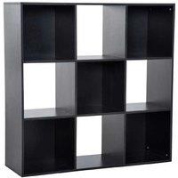 9-Cube Modular Shelving Cabinet, Black Particle Board, Space-Saving Storage Unit