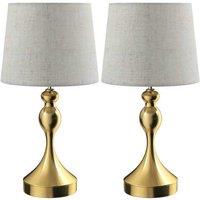 Modern Gold Table Lamps Set of 2 - USB Charging, 3 Colour LED, Linen Shade