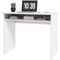 Gloss White Compact Computer Desk with Shelf - Modern Space-Saving Table for Living Room, 90cm