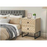 2-Drawer Zig Zag Bedside Table - MDF & Particleboard, Black Metal Handles, Contemporary Storage Nightstand