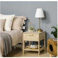 Rattan Bedside Table - MDF Frame, Storage Drawer & Shelf - Scandi Bedroom Furniture
