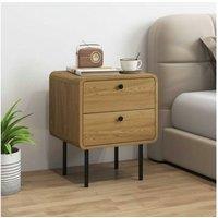 Oak Bedside Table with 2 Drawers & Steel Legs - Modern Bedroom Storage