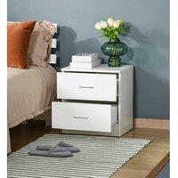 White 2-Drawer Bedside Table - Modern Particle Board Nightstand with Storage Drawers