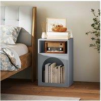 HOMCOM Grey MDF Bedside Table - 2 Open Compartments, Compact Modern Storage Cabinet