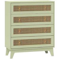 4-Drawer Modular Chest - Rattan Touch - Wood Effect, Space-Saving Storage, Light Green