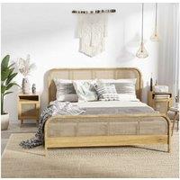 Natural Rattan Bedside Table - Storage Shelf & Cupboard - Scandi Style Nightstand