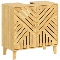 Under-Sink Bamboo Bathroom Storage Cabinet - Natural, Adjustable Shelves, Nordic Style