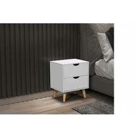 White Bedside Table with Pine Legs - 2-Drawer Nightstand - Modern Bedroom Storage