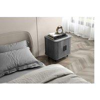 Nordic Bedside Table - Sliding Doors - Metal Legs - 2-Tier Storage - Scandi Bedroom Furniture