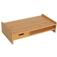 Bamboo Monitor Riser with Drawer - Solid Wood, Storage, Ergonomic Desk Organiser, 49cm
