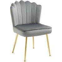 Velvet Vanity Accent Chair - Grey, Gold Metal Legs, Modern Shell Back