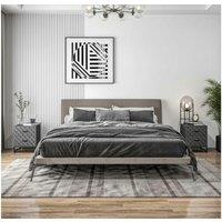 Set of 2 Grey Bedside Tables with 2 Drawers - Modern Steel Legs - Bedroom Storage Nightstands