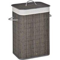 Freestanding Bamboo Laundry Basket with Lid & Liner - Grey Clothes Hamper