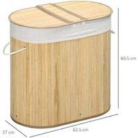 Bamboo Laundry Basket - 2 Section Hamper, 100L Capacity - Natural, Freestanding Laundry Bin