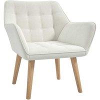 Velvet Accent Armchair with Wide Arms & Slanted Back - Cream Upholstery, Steel Frame, Wood Legs