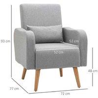 Grey Linen Scandi Armchair with Wooden Frame - Ergonomic Accent Chair, 150kg Capacity