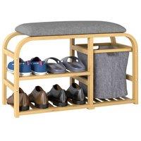 Bamboo Shoe Rack Bench with Padded Seat - Natural Wood Storage Solution