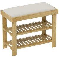 Bamboo Shoe Storage Bench with Cushion - 3-Tier Entryway Organiser, Cream White, 60cm