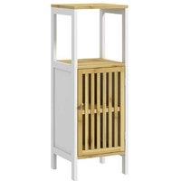 Bamboo-Blend Retro Cut-Out Bathroom Storage Cabinet with Cupboard - Slim Modular Organiser