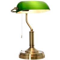 Banker's Table Lamp - Classic Green Glass Shade, Bronze Finish, E27 Bulb, Vintage Style Desk Light