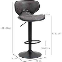 Adjustable Microfiber Bar Stools Set of 2 - Leathaire Upholstery, Swivel, Modern Dark Grey