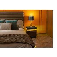 Black Gloss Bedside Table with LED Lighting - 2 Drawers, Modern Particle Board Nightstand