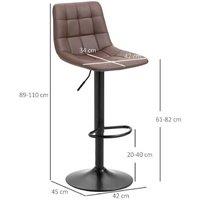 Faux Leather Adjustable Bar Stools Set of 2 - Brown, Swivel, Modern Breakfast Chairs, 120kg Capacity