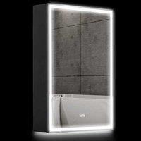 LED Mirror Cabinet - Black - 500x700 mm - Wall Mounted, Shatterproof Tempered Glass, Anti-Fog, Modern Bathroom Mirror with Shaver Socket