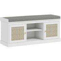 Boho Rattan Shoe Bench - White Entryway Storage with Cushion & Modular Shelves