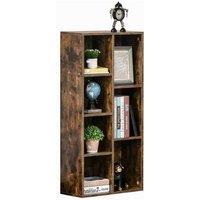 Industrial Bookcase Storage Unit - 7-Cube Display Shelving - Rustic Brown Wood, Heavy-Duty, Modular