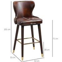 PU Leather Retro Bar Stools - Set of 2, Brown, Padded, Metal Frame, High Back