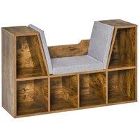 Kids Bookcase Storage Seat - 6 Cube Wooden Organiser - Brown - Multi-Functional Bench