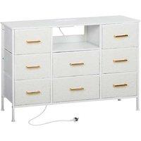 Boucle Fabric 8-Drawer Modular Storage Chest with USB/AC Charging - Cream White, Modern Bedroom Dresser