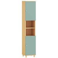 Tall Wood Bathroom Storage Cabinet with Adjustable & Open Shelves - Slim, Modern, Green